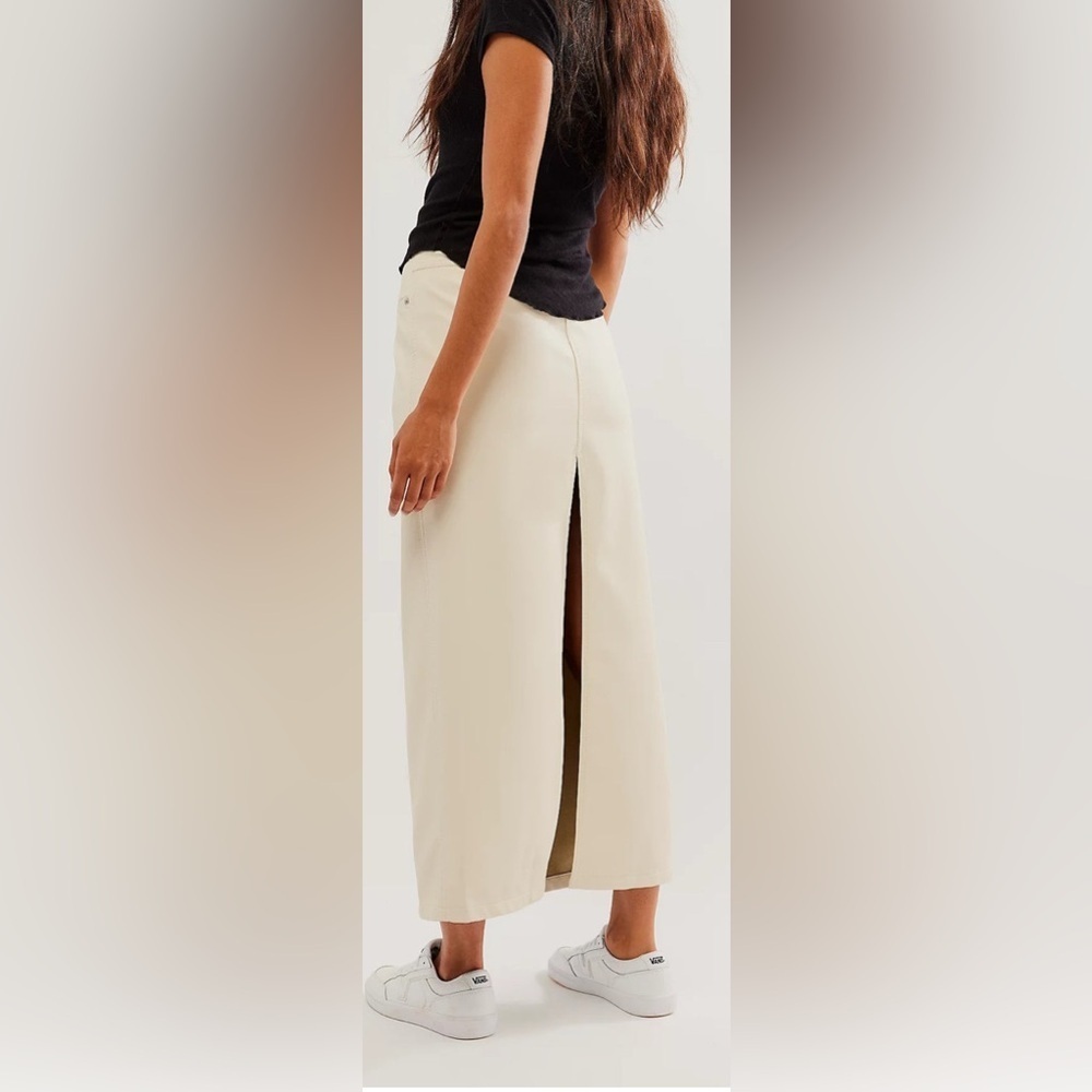 NWT Free People Faux Leather City Slicker Maxi slit cream boho street party  2